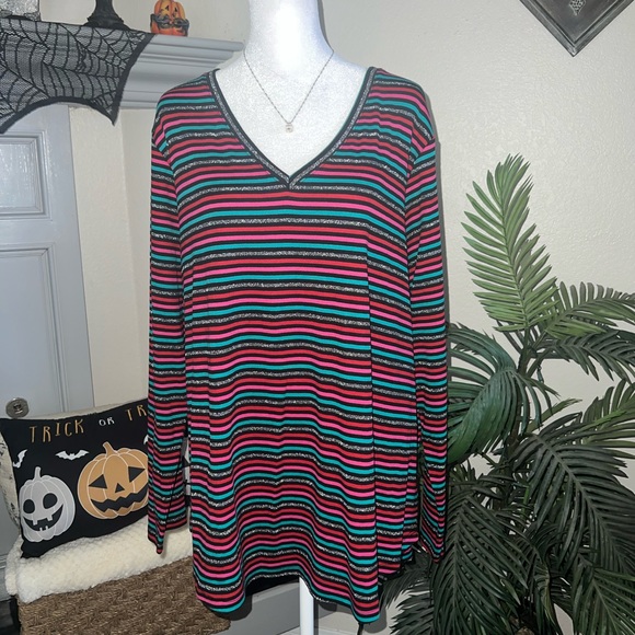 NWT Lane Bryant Striped Sparkle V-Neck Size 22 - Picture 1 of 4